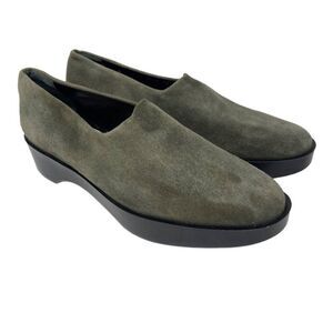 Robert Clergerie Green suede leather low platform modern loafers 6B BoxB